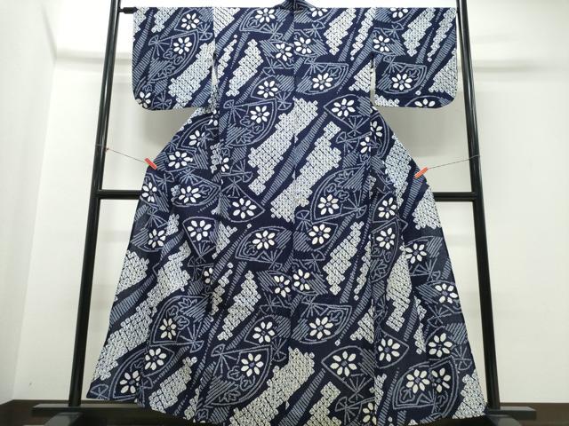平和屋着物∴夏物　浴衣　有松鳴海絞り　扇面吉祥文　綿　逸品　CABK5369ng