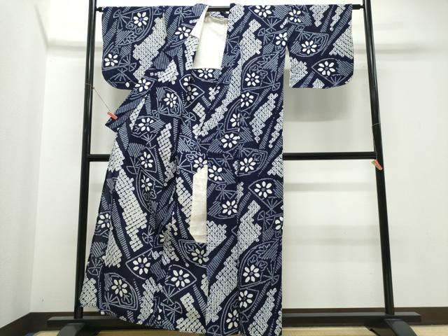 平和屋着物∴夏物　浴衣　有松鳴海絞り　扇面吉祥文　綿　逸品　CABK5369ng