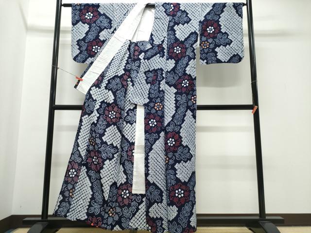平和屋着物∴夏物　浴衣　有松鳴海絞り　舞葉花文　綿　逸品　CABK5370ng