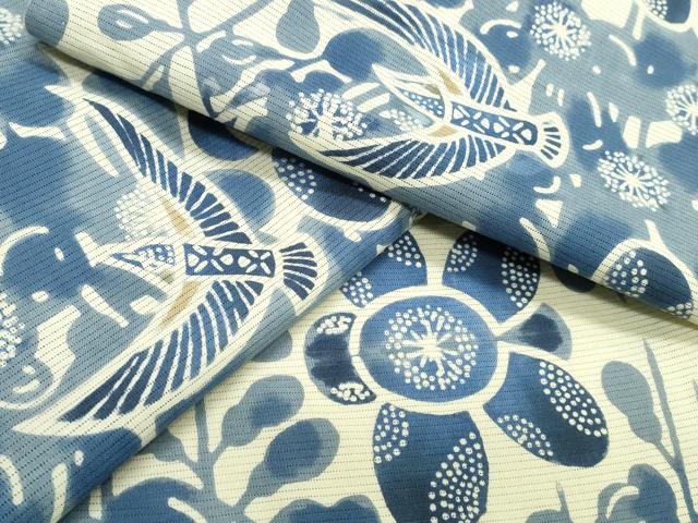 平和屋着物∴夏物　浴衣　綿絽　飛鳥枝花文　逸品　未使用　CABK5371ng