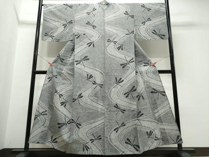 平和屋着物∴夏物　浴衣　注染　手縫い　蜻蛉　流水文　綿　逸品　CABK5379ng