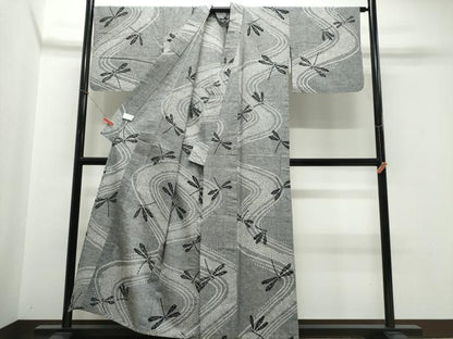 平和屋着物∴夏物　浴衣　注染　手縫い　蜻蛉　流水文　綿　逸品　CABK5379ng