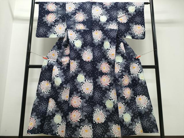 平和屋着物∴夏物　浴衣　注染　舞菊文　綿　逸品　CABK5380ng