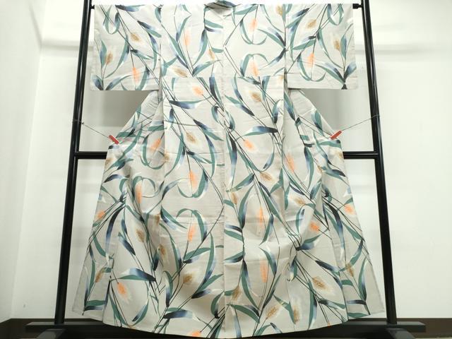平和屋着物∴夏物　浴衣　注染　手縫い　麦の穂　綿　逸品　CABK5381ng