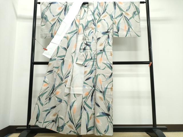 平和屋着物∴夏物　浴衣　注染　手縫い　麦の穂　綿　逸品　CABK5381ng