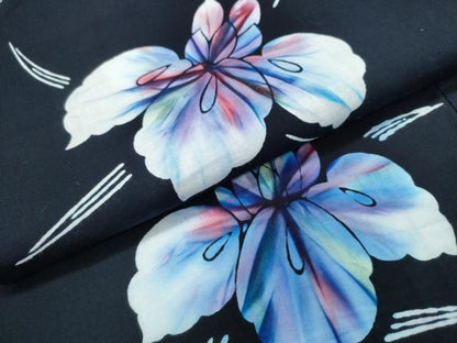 平和屋着物∴夏物　浴衣　注染　手縫い　蜻蛉　舞花文　黒地　綿　逸品　CABK5382ng