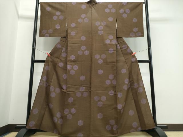 平和屋着物∴夏物　浴衣　注染　手縫い　亀甲花唐草文　綿　逸品　CABK5383ng