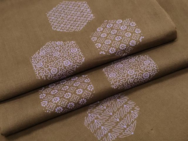 平和屋着物∴夏物　浴衣　注染　手縫い　亀甲花唐草文　綿　逸品　CABK5383ng