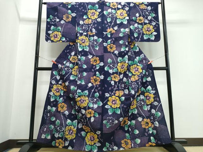 平和屋着物∴夏物　浴衣　注染　手縫い　枝花文　綿　逸品　CABK5384ng