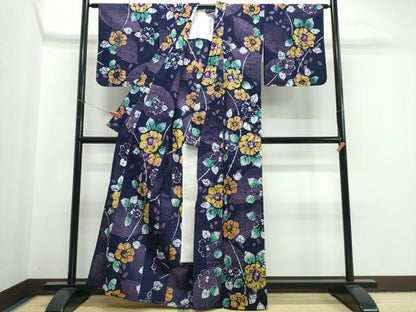 平和屋着物∴夏物　浴衣　注染　手縫い　枝花文　綿　逸品　CABK5384ng