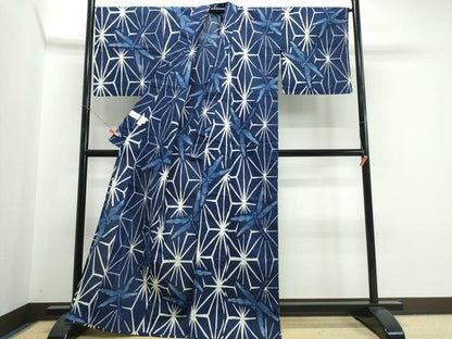 平和屋着物∴夏物　浴衣　注染　蜻蛉　麻の葉文様　綿　逸品　CABK5385ng