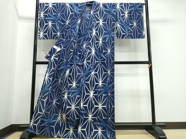 平和屋着物∴夏物　浴衣　注染　蜻蛉　麻の葉文様　綿　逸品　CABK5385ng