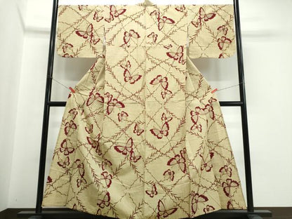 平和屋着物∴夏物　浴衣　注染　手縫い　枝垂れ柳舞蝶文　綿　逸品　CABK5390ng