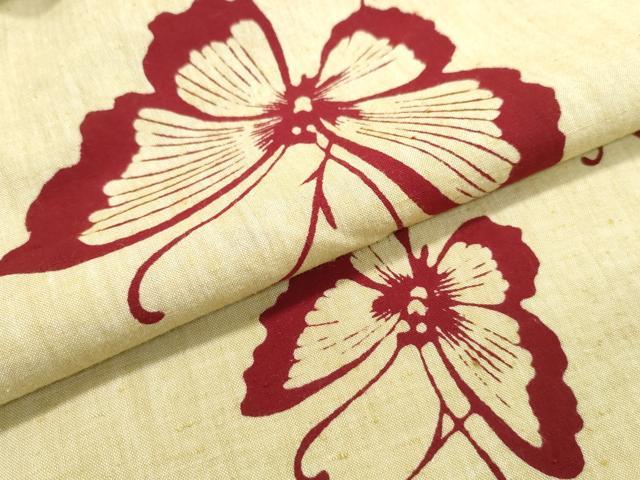 平和屋着物∴夏物　浴衣　注染　手縫い　枝垂れ柳舞蝶文　綿　逸品　CABK5390ng