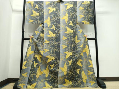 平和屋着物∴夏物　浴衣　注染　手縫い　舞蝶文　綿　逸品　CABK5393ng