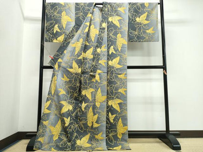 平和屋着物∴夏物　浴衣　注染　手縫い　舞蝶文　綿　逸品　CABK5393ng