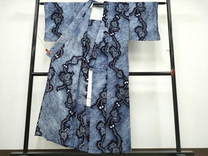 平和屋着物∴夏物　浴衣　有松鳴海絞り　蔦の葉文　綿　逸品　CABK5399ng