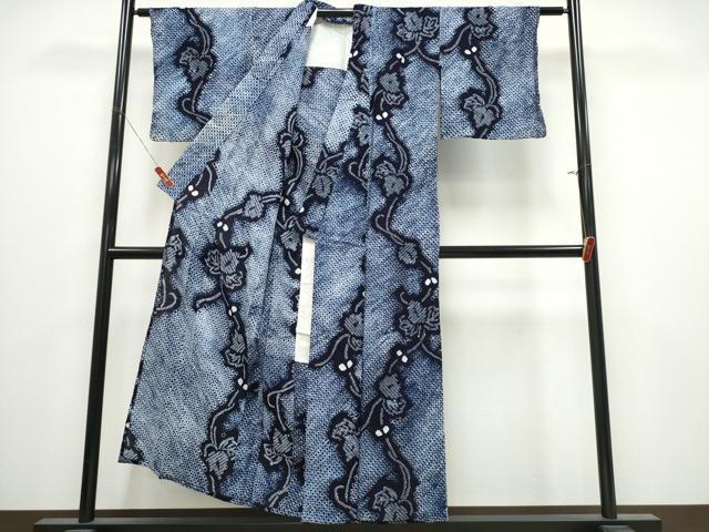 平和屋着物∴夏物　浴衣　有松鳴海絞り　蔦の葉文　綿　逸品　CABK5399ng