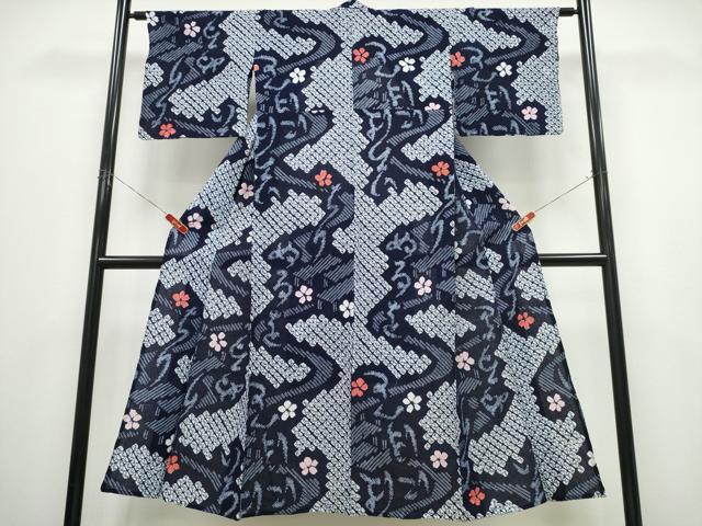 平和屋着物∴夏物　浴衣　有松鳴海絞り　いろは唄　流水花文　綿　逸品　CABK5403ng