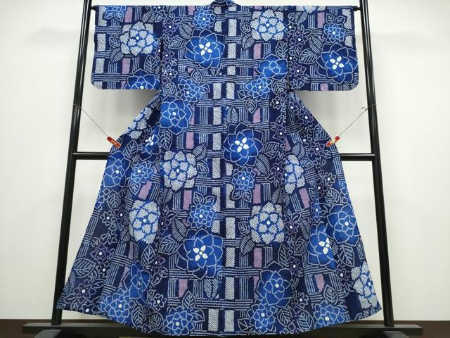 平和屋着物∴夏物　浴衣　有松鳴海絞り　網目花文　綿　逸品　CABK5406ng