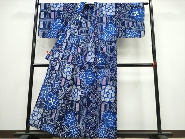 平和屋着物∴夏物　浴衣　有松鳴海絞り　網目花文　綿　逸品　CABK5406ng