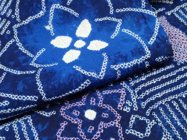 平和屋着物∴夏物　浴衣　有松鳴海絞り　網目花文　綿　逸品　CABK5406ng