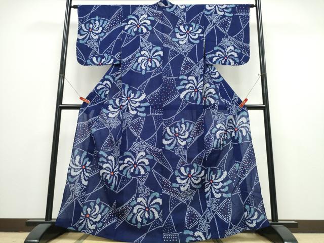 平和屋着物∴夏物　浴衣　有松鳴海絞り　乱菊　綿　逸品　CABK5408ng