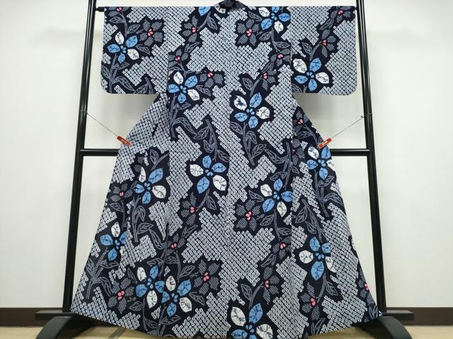 平和屋着物∴夏物　浴衣　有松鳴海絞り　草花文　綿　逸品　未使用　CABK5411ng