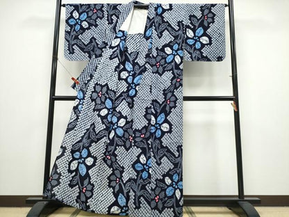 平和屋着物∴夏物　浴衣　有松鳴海絞り　草花文　綿　逸品　未使用　CABK5411ng