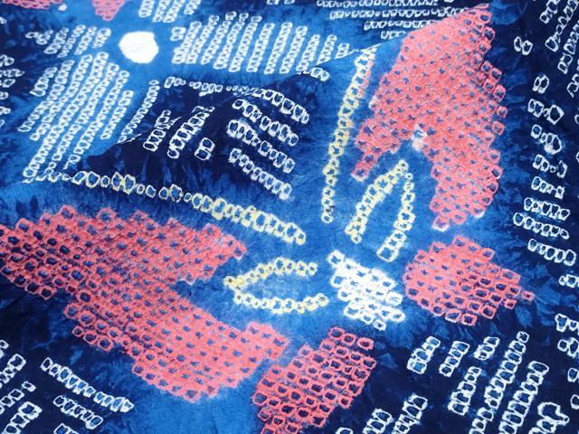 平和屋着物∴夏物　浴衣　有松鳴海絞り　よろけ縞舞蝶文　綿　逸品　CABK5416ng
