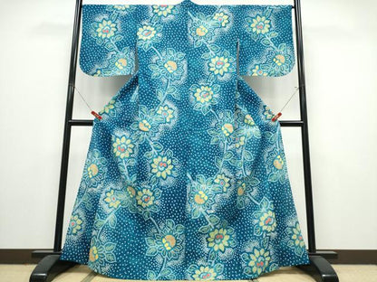 平和屋着物∴夏物　浴衣　有松鳴海絞り　枝花文　綿　逸品　CABK5418ng