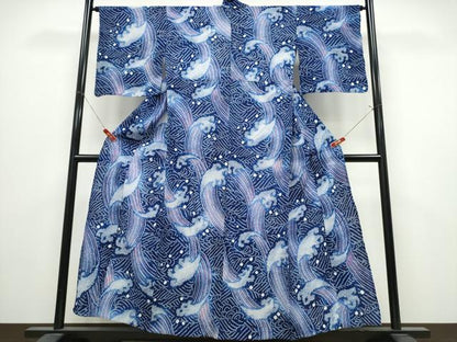 平和屋着物∴夏物　浴衣　有松鳴海絞り　立波文　綿　逸品　CABK5421ng