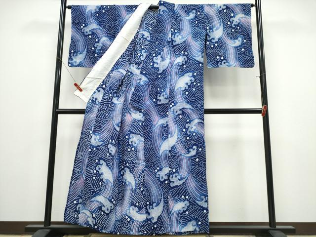 平和屋着物∴夏物　浴衣　有松鳴海絞り　立波文　綿　逸品　CABK5421ng