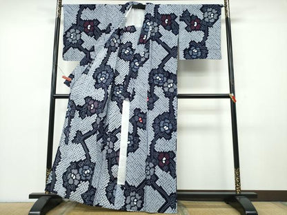 平和屋着物∴夏物　浴衣　有松鳴海絞り　枝花文　綿　逸品　CABK5425ng