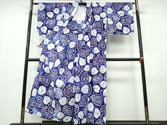 平和屋着物∴夏物　浴衣　有松鳴海絞り　舞葉文　綿　逸品　CABK5426ng