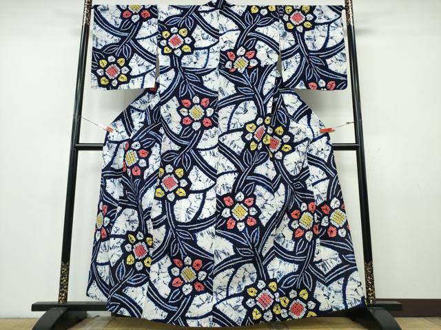 平和屋着物∴夏物　浴衣　有松鳴海絞り　枝花文　綿　逸品　CABK5428ng