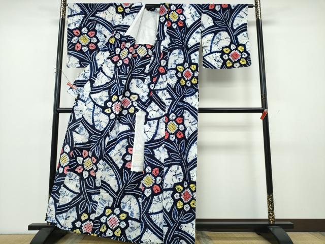 平和屋着物∴夏物　浴衣　有松鳴海絞り　枝花文　綿　逸品　CABK5428ng