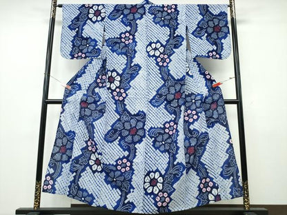 平和屋着物∴夏物　浴衣　有松鳴海絞り　立浪菊文　綿　逸品　CABK5433ng