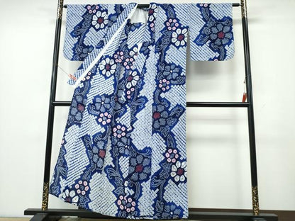 平和屋着物∴夏物　浴衣　有松鳴海絞り　立浪菊文　綿　逸品　CABK5433ng
