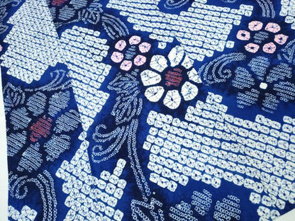平和屋着物∴夏物　浴衣　有松鳴海絞り　立浪菊文　綿　逸品　CABK5433ng