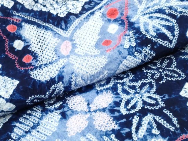 平和屋着物∴夏物　浴衣　有松鳴海絞り　舞蝶草花文　綿　逸品　 CABK5436ng
