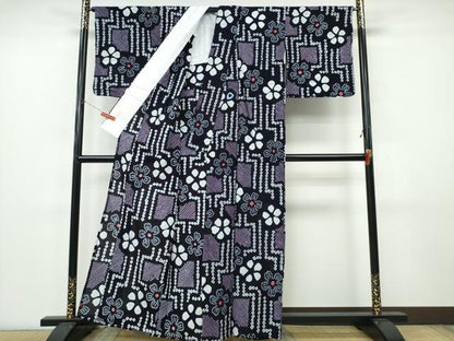 平和屋着物∴夏物　浴衣　有松鳴海絞り　舞花幾何学文様　綿　逸品　CABK5438ng