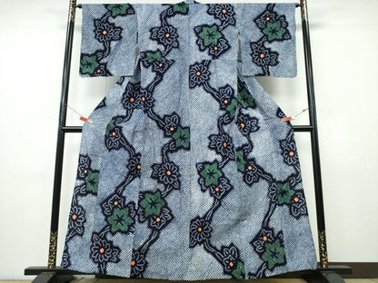 平和屋着物∴夏物　浴衣　有松鳴海絞り　枝花文　綿　逸品　CABK5440ng