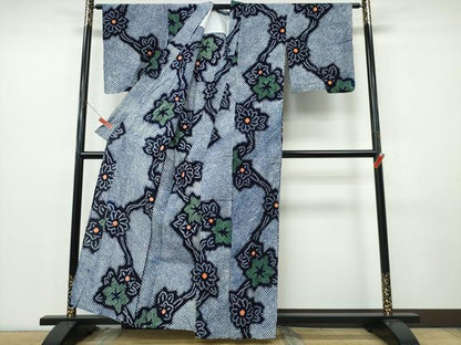 平和屋着物∴夏物　浴衣　有松鳴海絞り　枝花文　綿　逸品　CABK5440ng