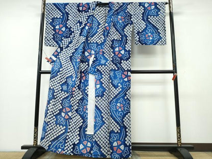 平和屋着物∴夏物　浴衣　有松鳴海絞り　朝顔　やまと誂製　綿　逸品　CABK5443ng