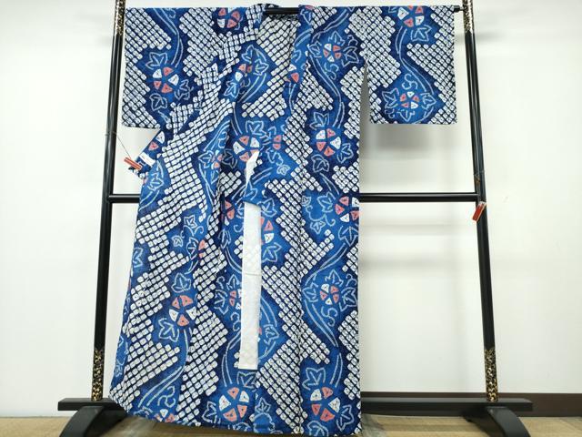 平和屋着物∴夏物　浴衣　有松鳴海絞り　朝顔　やまと誂製　綿　逸品　CABK5443ng