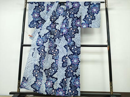 平和屋着物∴夏物　浴衣　有松鳴海絞り　枝花文　綿　逸品　CABK5445ng