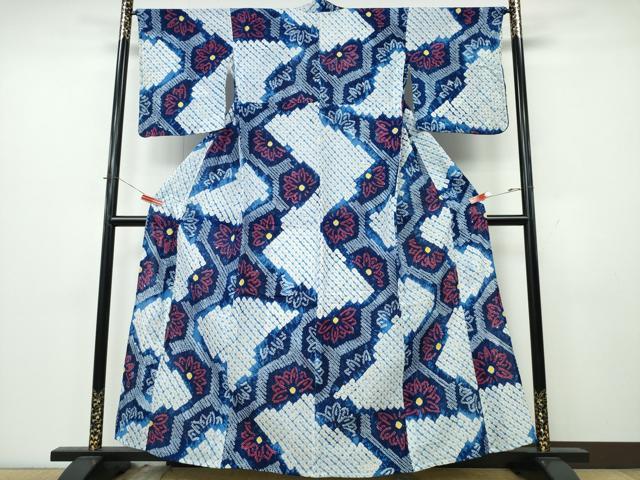 平和屋着物∴夏物　浴衣　有松鳴海絞り　亀甲花文　綿　逸品　CABK5446ng