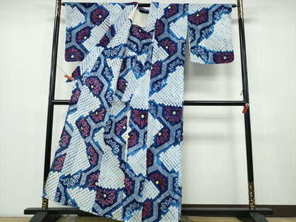 平和屋着物∴夏物　浴衣　有松鳴海絞り　亀甲花文　綿　逸品　CABK5446ng