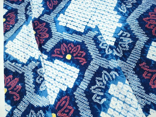 平和屋着物∴夏物　浴衣　有松鳴海絞り　亀甲花文　綿　逸品　CABK5446ng